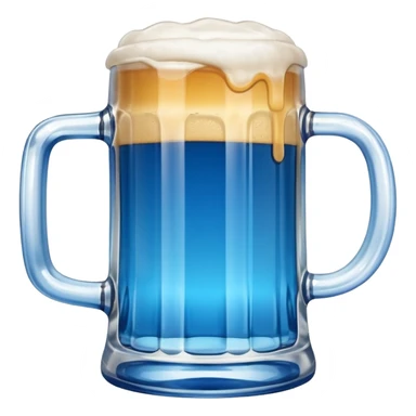 A large clear glass mug with a bright blue liquid inside.  Make the mug thicker and white/clear, not blue. beer stein. Handle is not blue. The walls of the mug are very thick and white sticker