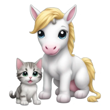 Baby unicorn and kitten and puppy playing sticker