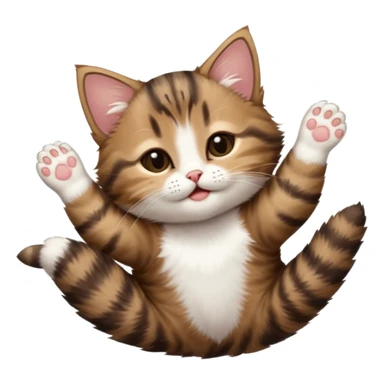 dark brown tabby and white kitten in funny positions stretched our upside down with eyes closed sticker