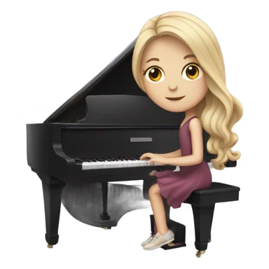white girl with long hair and dress playing piano sticker