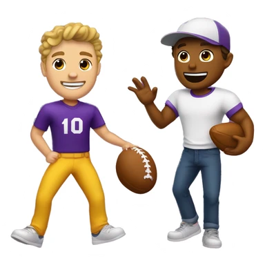 The model Dylan Tides using an eggplant to play catch with the model Lane Colten sticker