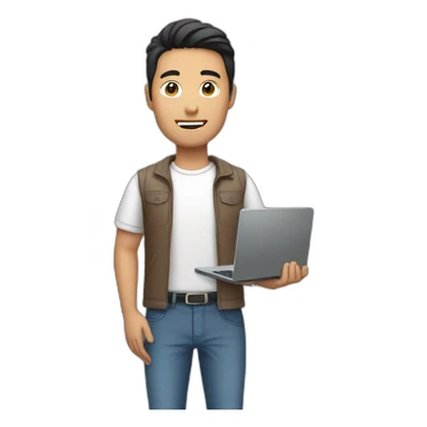 brown asian man with computer in hand sticker