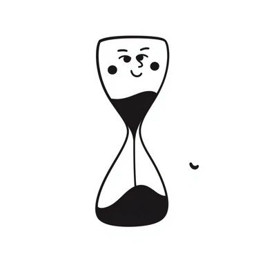 hourglass turning over, hand-drawn doodle style, playful lines, simple and expressive, minimal color, whimsical look sticker