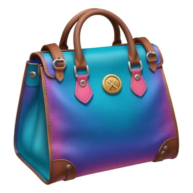 coins in gradient of turquoise, blue, pink, purple, and coral color inside a brown leather bag sticker