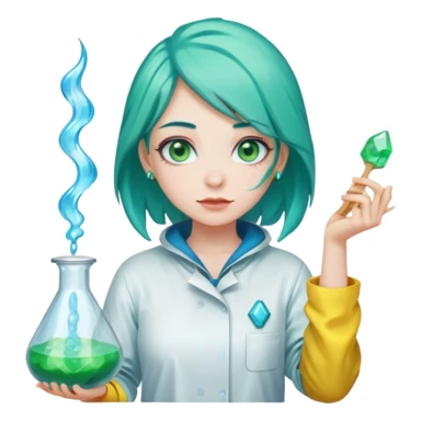 Girl with pale skin, green eyes, teal hair and facial piercings cooking blue crystal candy in a yellow hazmat suit  sticker