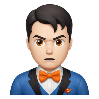 a superman with organe bow tie, angry sticker