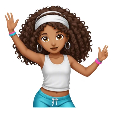 Dancing brown girl with long darn brown curly hair with headband hip hop sticker