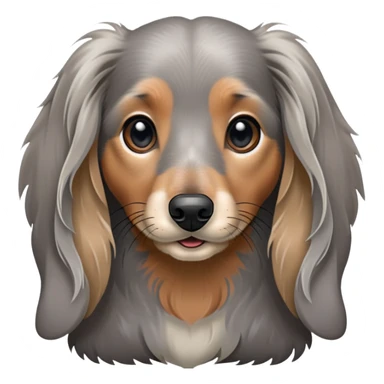 Long haired dapple dachshund, tan, gray & black, more grey around the nose sticker