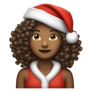 A curly hair brown girl with santa hat sticker