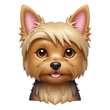 Cinematic Cute Yorkshire Terrier Portrait Emoji, Head perked with bright, twinkling eyes and a perky expression, showcasing a soft, silky fur in rich hues, simplified yet adorably detailed, glowing with a cheerful, inviting glow, high shine, exuding playful intelligence and spunky charm, styled with a gentle, whimsical outline, capturing the essence of a cute Yorkshire Terrier that appears ready to frolic off the screen with irresistible energy! sticker