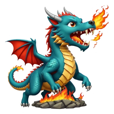 un dragon, un lion cracheur de feu attaquant un loup, scène de bataille sticker