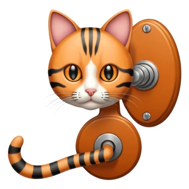 A short-tailed striped cat turning a doorknob sticker