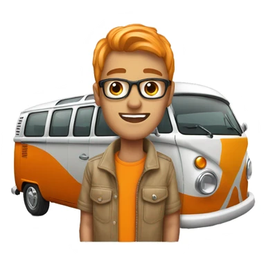 hip young man with orange VW campervan sticker