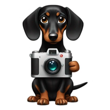 a black dachshund dog holds a camera in its paws medium plan sticker