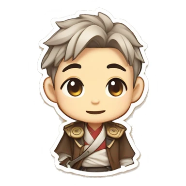 Chibi Zhongli (Genshin). Emoji/stickers. Smiling. Pencil drawn. Minimal details. Light coffee paper texture. Dynamic sequences. Cartoonish/cute/minimalistic. Chibi proportions. Soft shading. Paper texture. Light coffee background.
 sticker