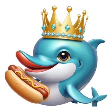 Dolphins wearing a sparkly crown with big eyes and lashes eating hot dogs Japanese sticker
