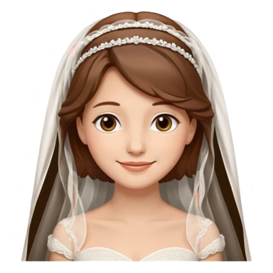 Blonde skin bride with a long veil with brown hair with a chin on her face with a medium body sticker