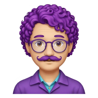mustached curly purple haired earringed dpectacled sticker