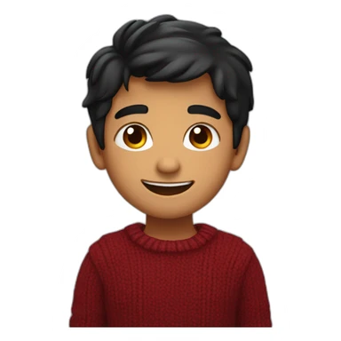 smiling and pointing north indian kid with chubby cheeks black hair wearing a dark red sweater sticker