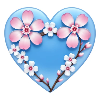  blue sakura heart, heart made of white sakura petals with pink accents, remove background sticker