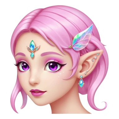 portrait of pink Elvish fae shiny sparkly iridescent translucent diaphanous ear climber ear cuff sticker
