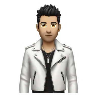 Punk male with white leather jacket with dark hair sticker
