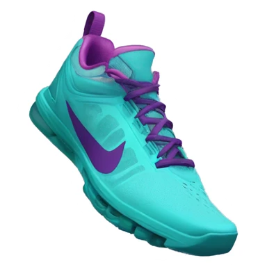 Hyper Realistic top front view of a pair of turquoise,light teal,magenta,and dark purple Nike Shocks. sticker
