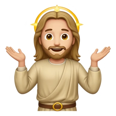 my workmate accidentally misspelled "Jesus christ" as "Jesbus christ", make an emoji of jesus with his HANDS ON HIS HIPS, making a face as if he's laughing at how silly someone is sticker