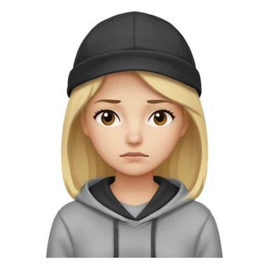 Blonde female tech developer going back to work after christmas holidays, looking tired and wearing a hoodie and cap sticker