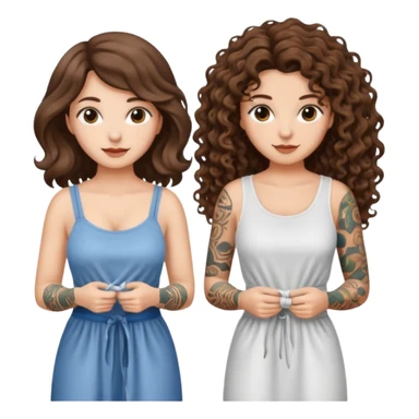 moon laundry — long wavy brown hair tattooed woman and short tight curly brown hair woman — cloth line sticker
