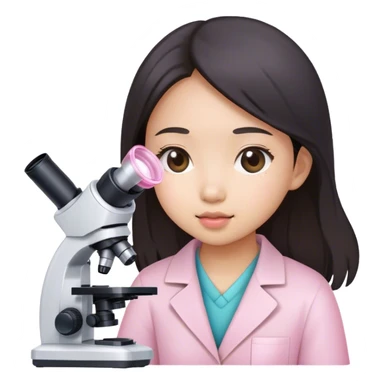 Asian girl searching with light pink microscope sticker