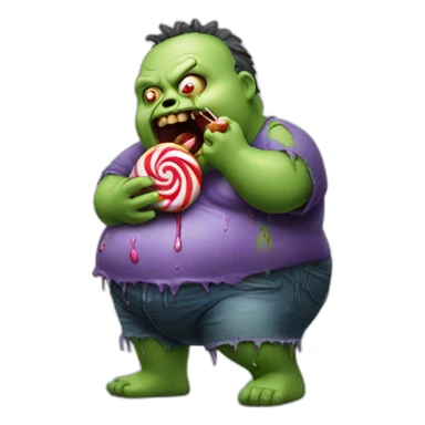 fat zombie eating a lollipop hyperrealistic sticker