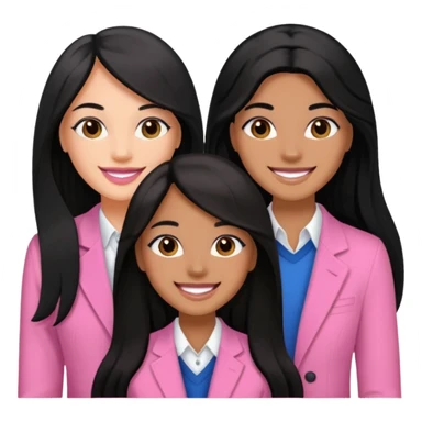 3 besties with professional glammed up looks wearing pink, medium skin tone smiling big with black long hair  sticker