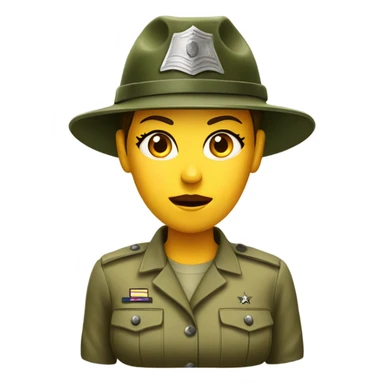 a female drill sergeant showing full torso wearing a classic sergeant hat and a camouflage army shirt. The character should have an angry intense expression.  sticker