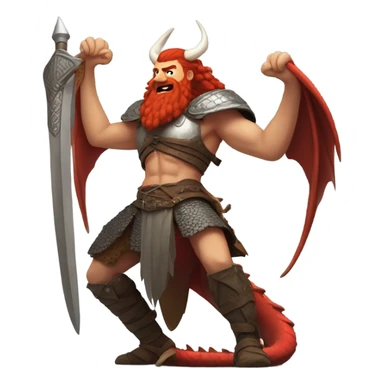 Viking red head beautiful  dragon queen with a slain Viking solder with a man bun standing on a dragon flying over a volcano in a beautiful sky sticker