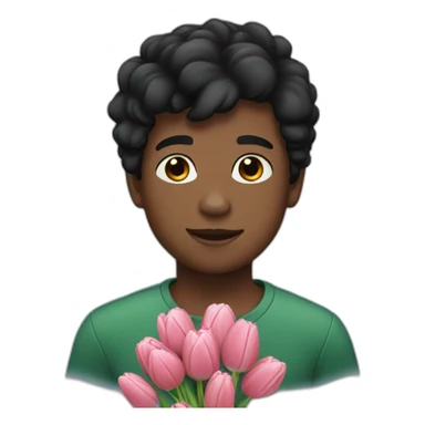black hair boy with tulips sticker