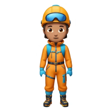 A 3D cartoon mountaineer standing on a snowy Everest-like summit with a flag, wearing colorful climbing gear, soft lighting, Memoji-style.negative : Flag sticker