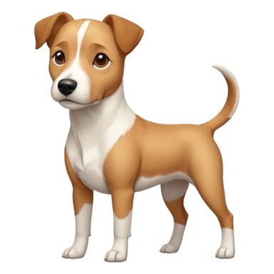 a full body facing front on of a buff white beagle cross jack russell terrier looking dog the size of a kelpie with light brown long ears resting on its face and a light brown patch above one eye and a large snout. the rest of the dog is completely white.  sticker
