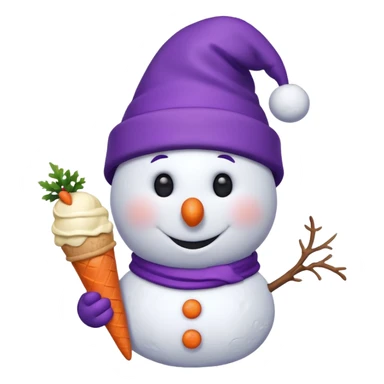 snowman wearing purple cap with ice cream  sticker