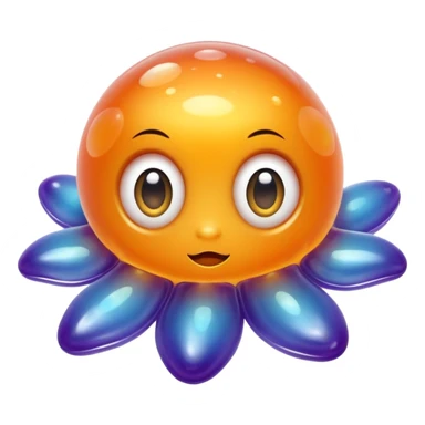 a combination of a water droplet and a ghost tail.
The bottom part is softly squished and slightly curled like a tail
floats in the air with no feet, has small round hands like jelly
Ieyes are large, round, and sparkle like jelly marbles.
The character has a translucent jelly-like texture. sticker