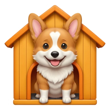 realistic corgi with its head sticking out of a dog house, emoji style sticker