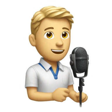 Man volunteer in radio with microphone sticker