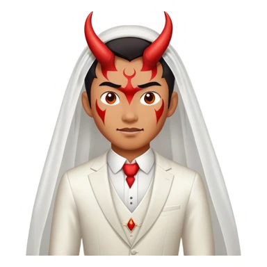an asian male bride with the face of devil in wedding dress sticker