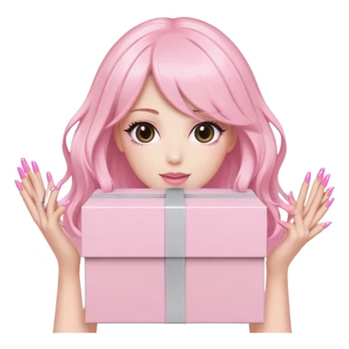 3. “Wig Delivery Day” Emoji Icon  A pastel pink LayLab HD wig box being held by dark brown hands with long pink nails. Box sparkles with excitement. Feminine & luxe. sticker