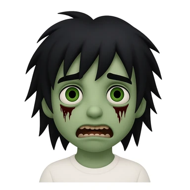zombie boy with emo hair and white shirt, emoji style, green eyes sticker