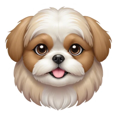 Cinematic Cute Shih Tzu Portrait Emoji, Head playfully tilted with large, sparkling eyes and a fluffy, endearing fur in gentle, pastel tones, simplified yet irresistibly charming, highly detailed, glowing with a warm, cuddly radiance, high shine, radiating affectionate and joyful energy, styled with a soft, playful outline, capturing the essence of a cute Shih Tzu that seems destined to charm everyone in its path! sticker