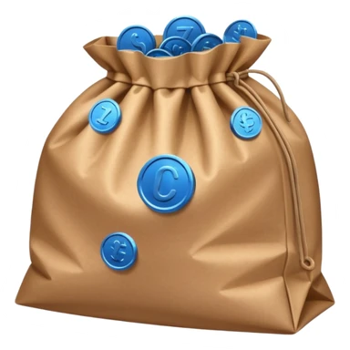 brown bag of blue coins sticker