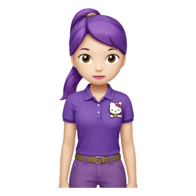 hello kitty wearing purple polo shirt and kyaki pants with long pony tail baddie sticker