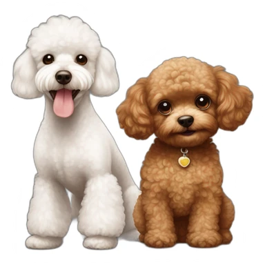 Happy Brown toy poodle with teddy bear haircut next to an all white Maltese sticker