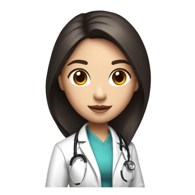 a young female doctor with a white coat and stethoscope around her neck with black and red highlighted hair of shoulder length full body  sticker